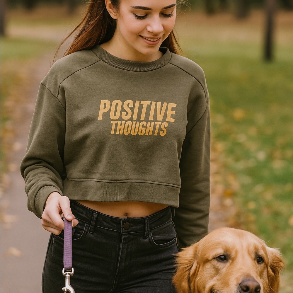 Zara Green Crop Sweater Long Sleeve Positive Thoughts Size 11-12